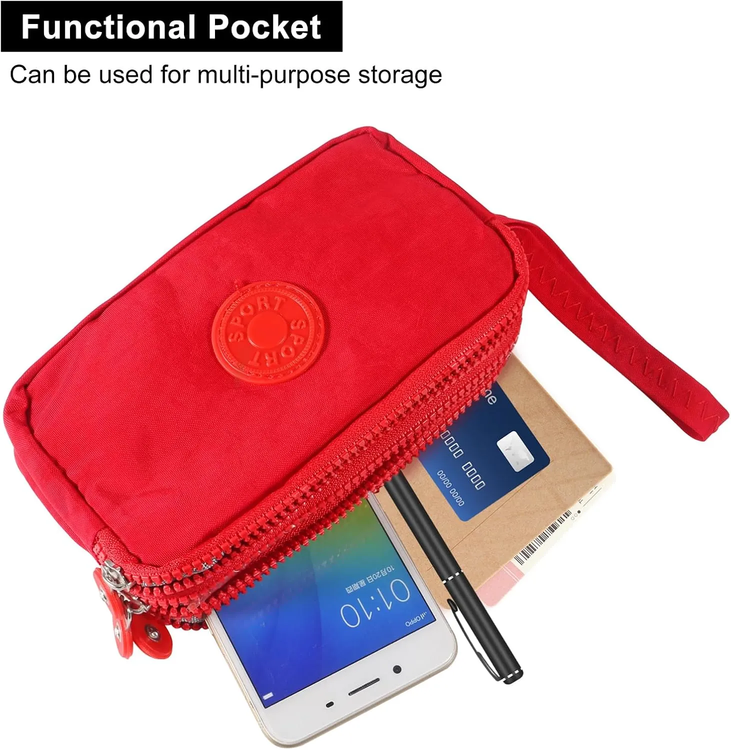 Large Capacity Wristlet Wallet - Women 3 Layers Zipper Oxford Cloth Waterproof Handbag Purse