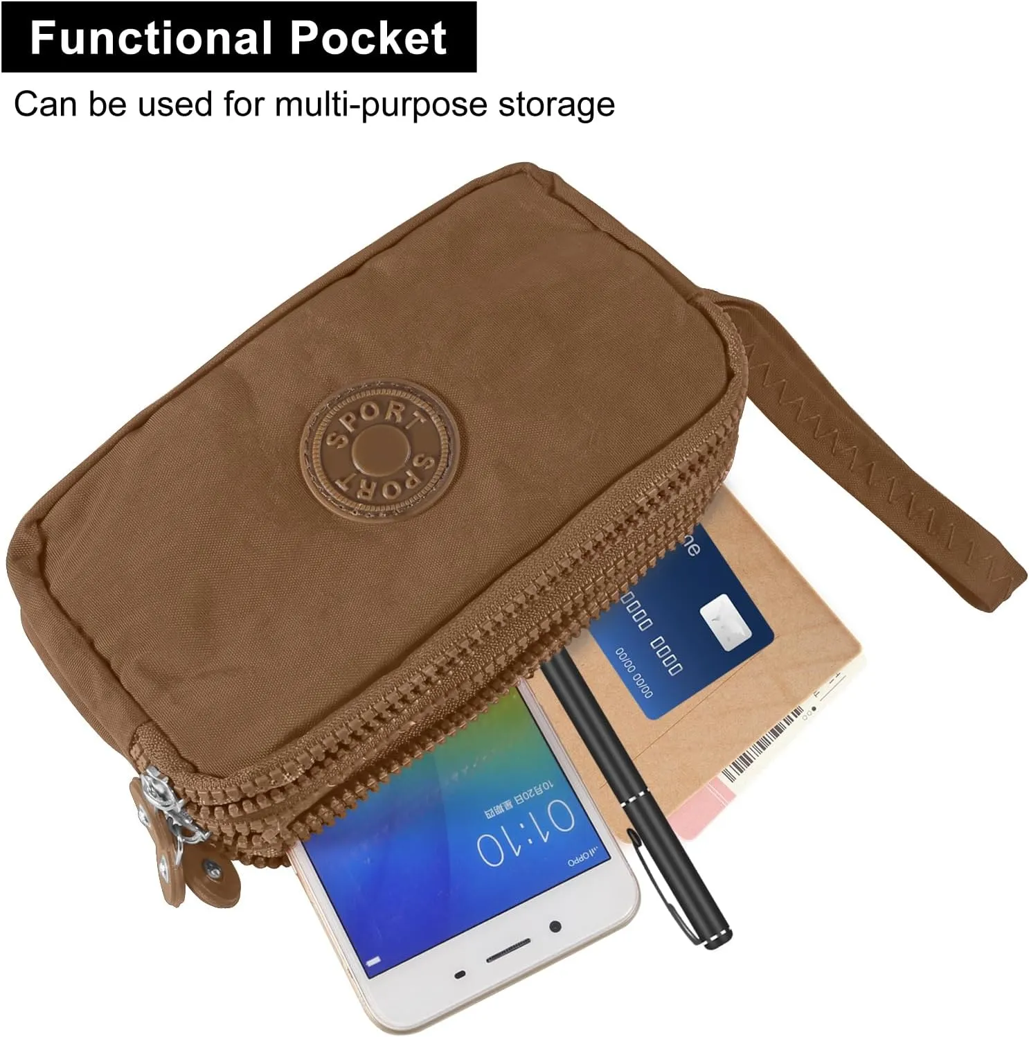 Large Capacity Wristlet Wallet - Women 3 Layers Zipper Oxford Cloth Waterproof Handbag Purse