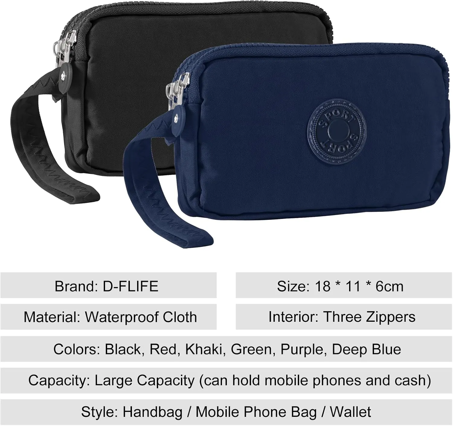 Large Capacity Wristlet Wallet - Women 3 Layers Zipper Oxford Cloth Waterproof Handbag Purse