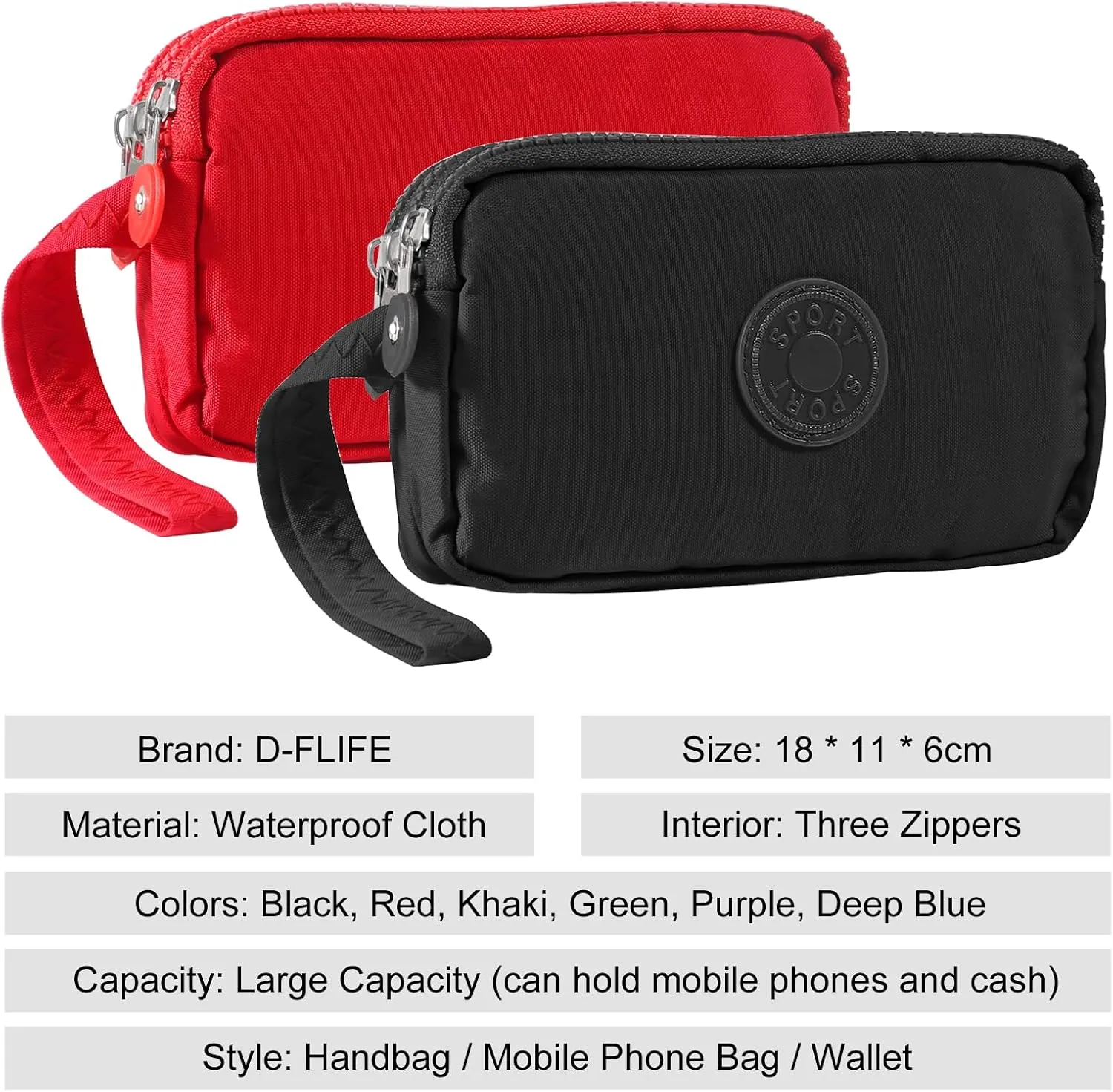 Large Capacity Wristlet Wallet - Women 3 Layers Zipper Oxford Cloth Waterproof Handbag Purse