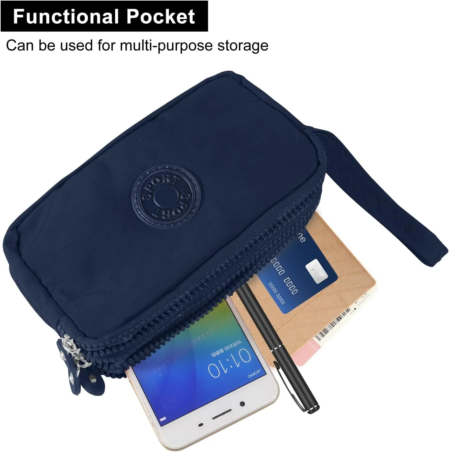 Large Capacity Wristlet Wallet - Women 3 Layers Zipper Oxford Cloth Waterproof Handbag Purse