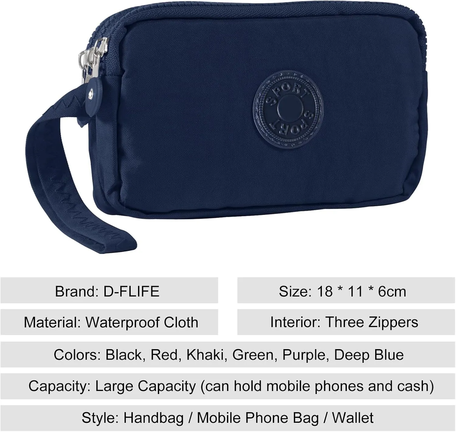 Large Capacity Wristlet Wallet - Women 3 Layers Zipper Oxford Cloth Waterproof Handbag Purse