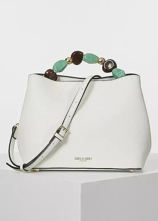 Luella Grey Christina Beaded Handle Bucket Tote Bag in White