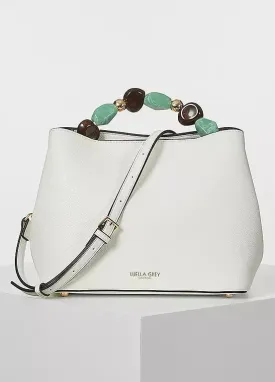 Luella Grey Christina Beaded Handle Bucket Tote Bag in White