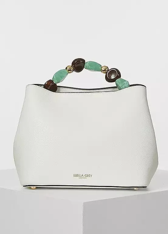 Luella Grey Christina Beaded Handle Bucket Tote Bag in White