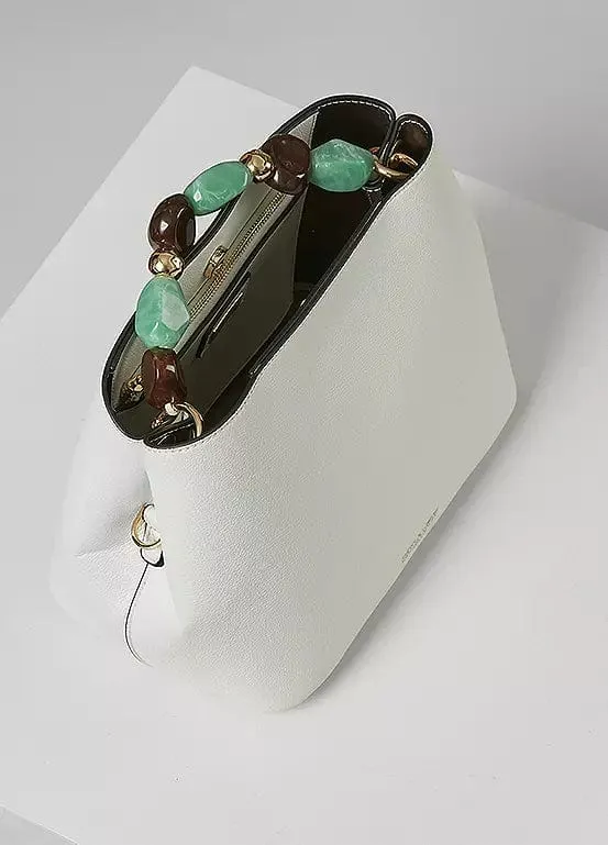 Luella Grey Christina Beaded Handle Bucket Tote Bag in White