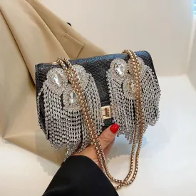 Luxury Leather Diamond Tassel Bag
