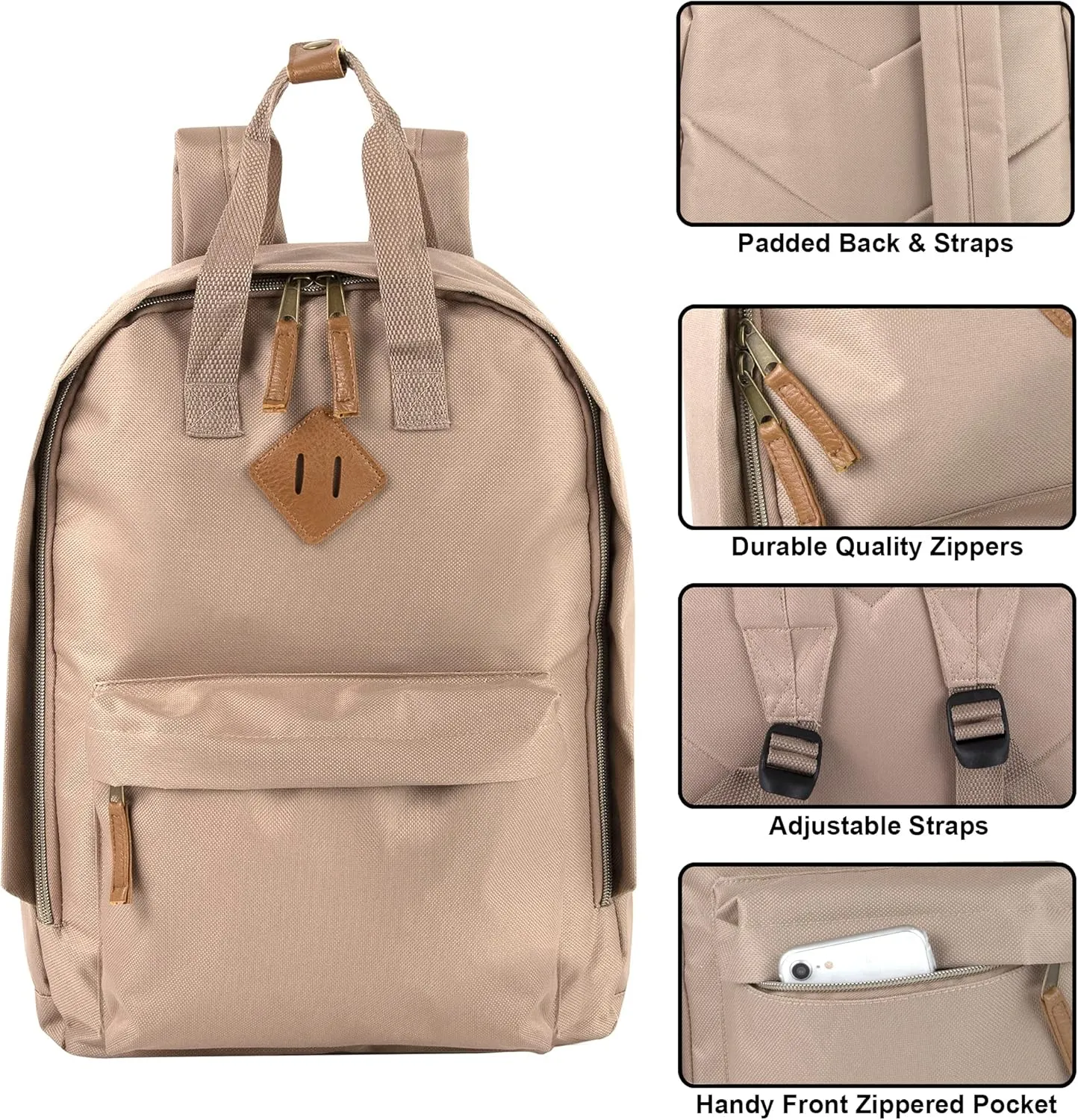 MADISON & DAKOTA Canvas Mini Backpack for Everyday & Day Pack Rucksack in Solid Color Blocks (Almond)