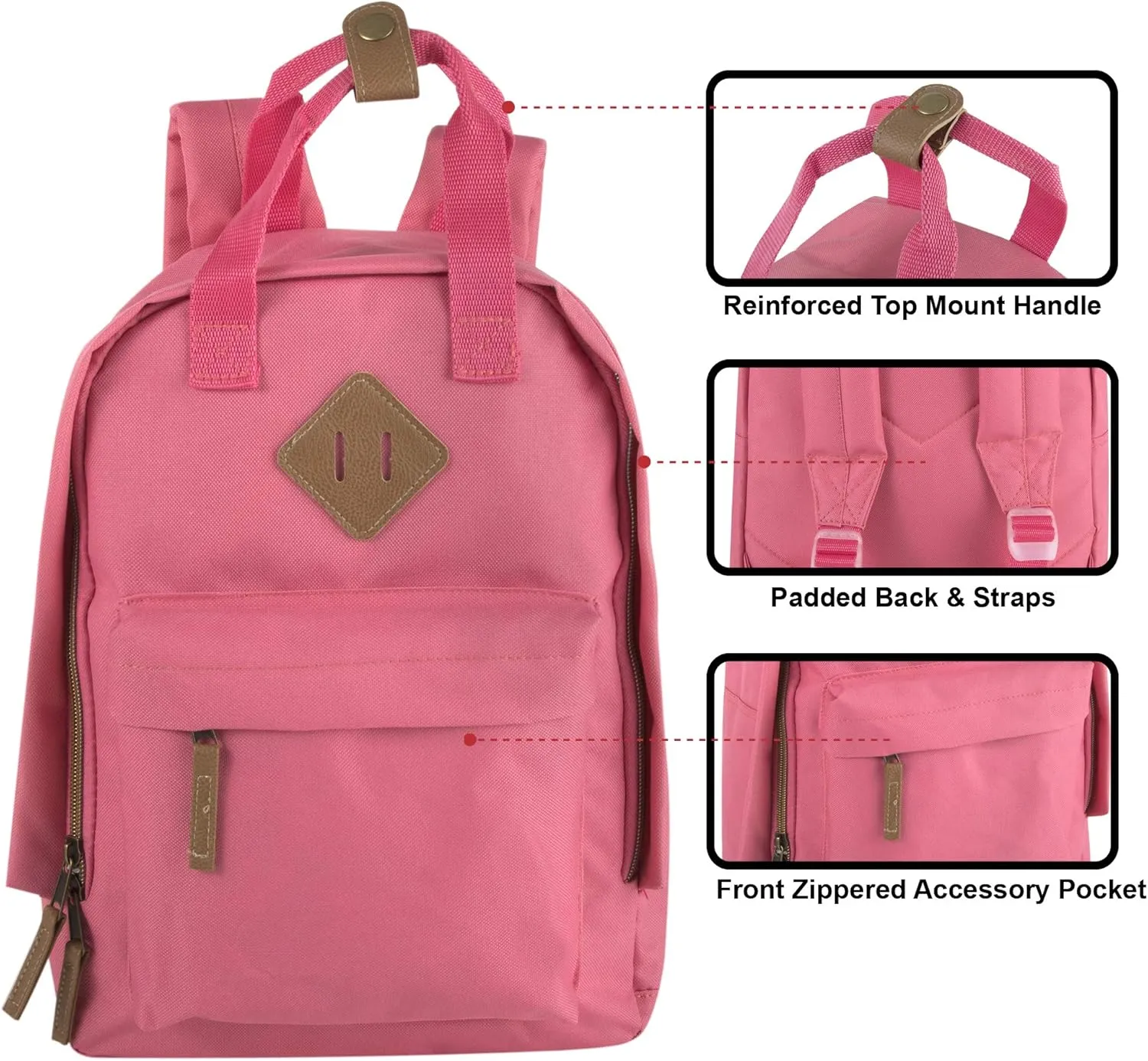 MADISON & DAKOTA Canvas Mini Backpack for Everyday & Day Pack Rucksack in Solid Color Blocks (Pink)