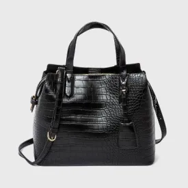 Open Box - Alligator Print Triple Compartment Satchel Handbag - A New Day Black