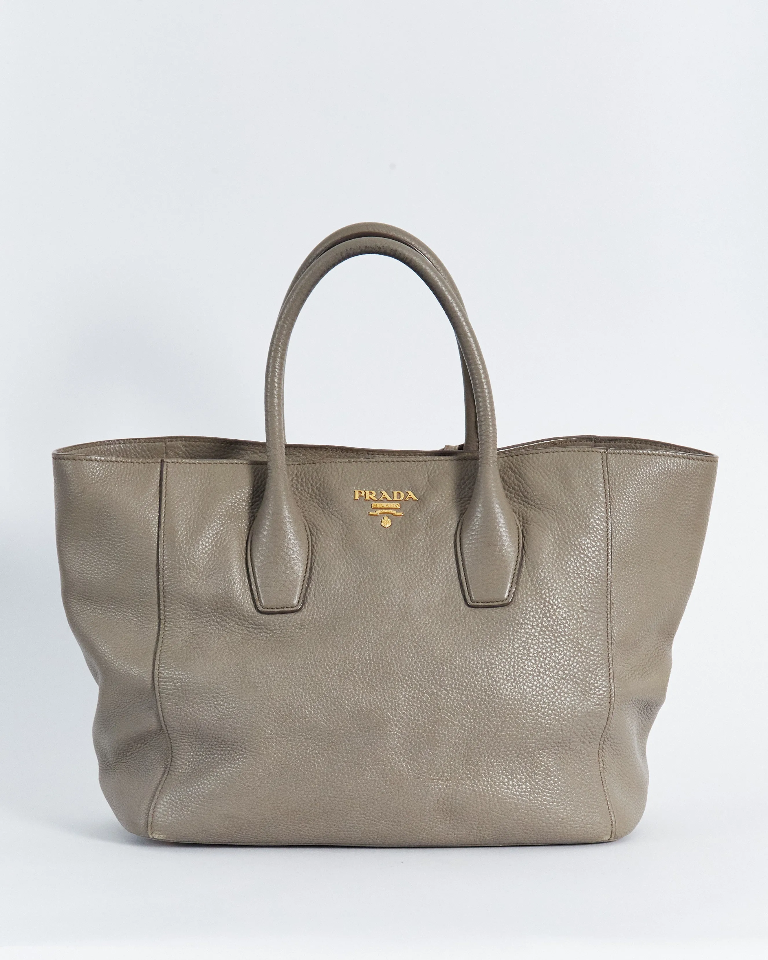 Prada 'vitello daino' large handbag w/shoulder strap, mushroom