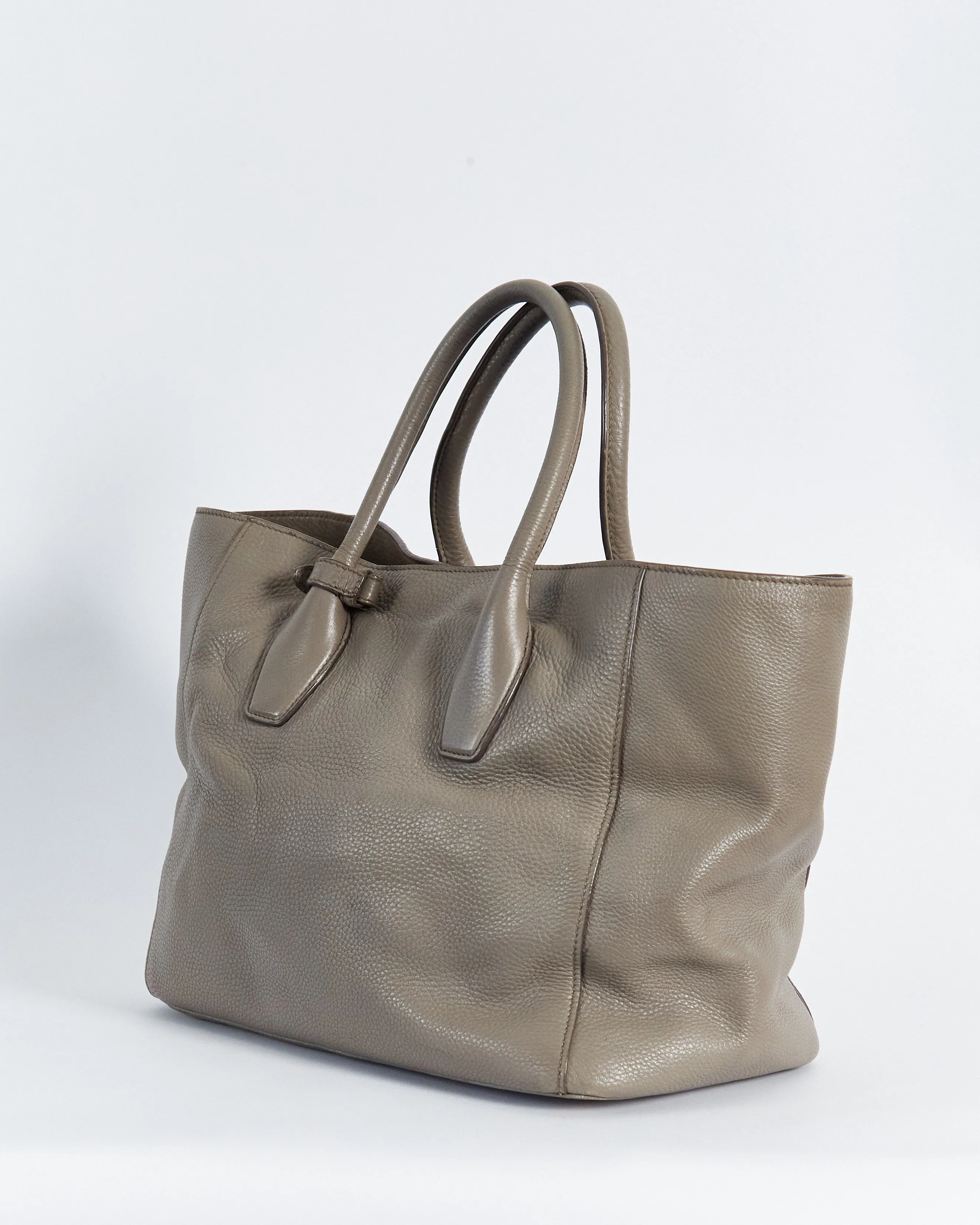 Prada 'vitello daino' large handbag w/shoulder strap, mushroom