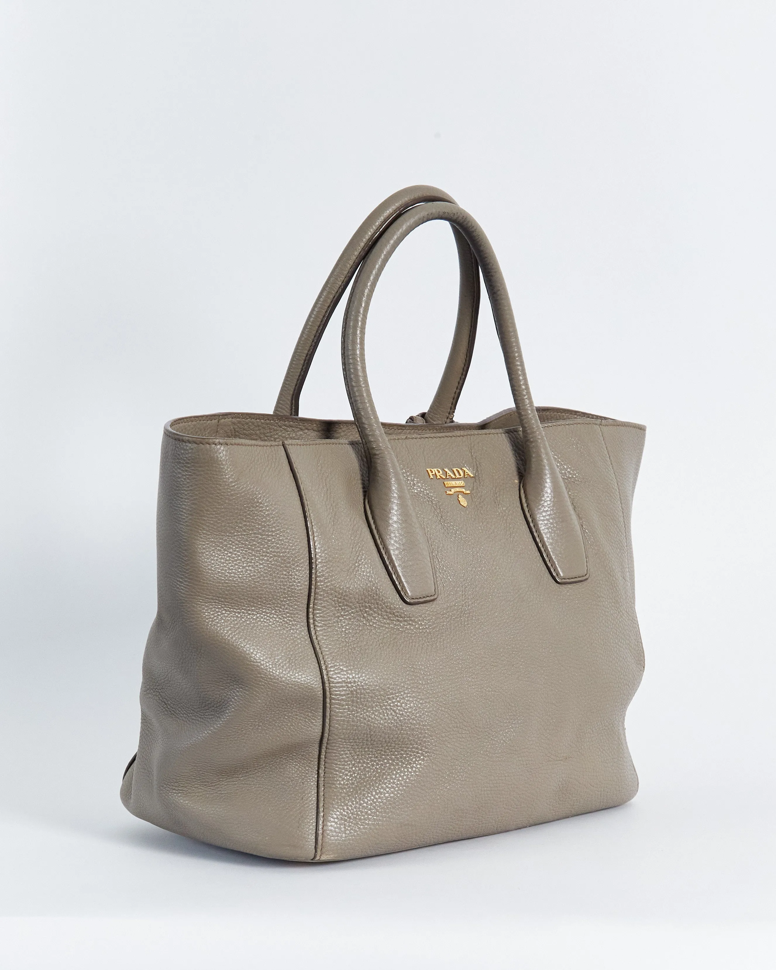 Prada 'vitello daino' large handbag w/shoulder strap, mushroom