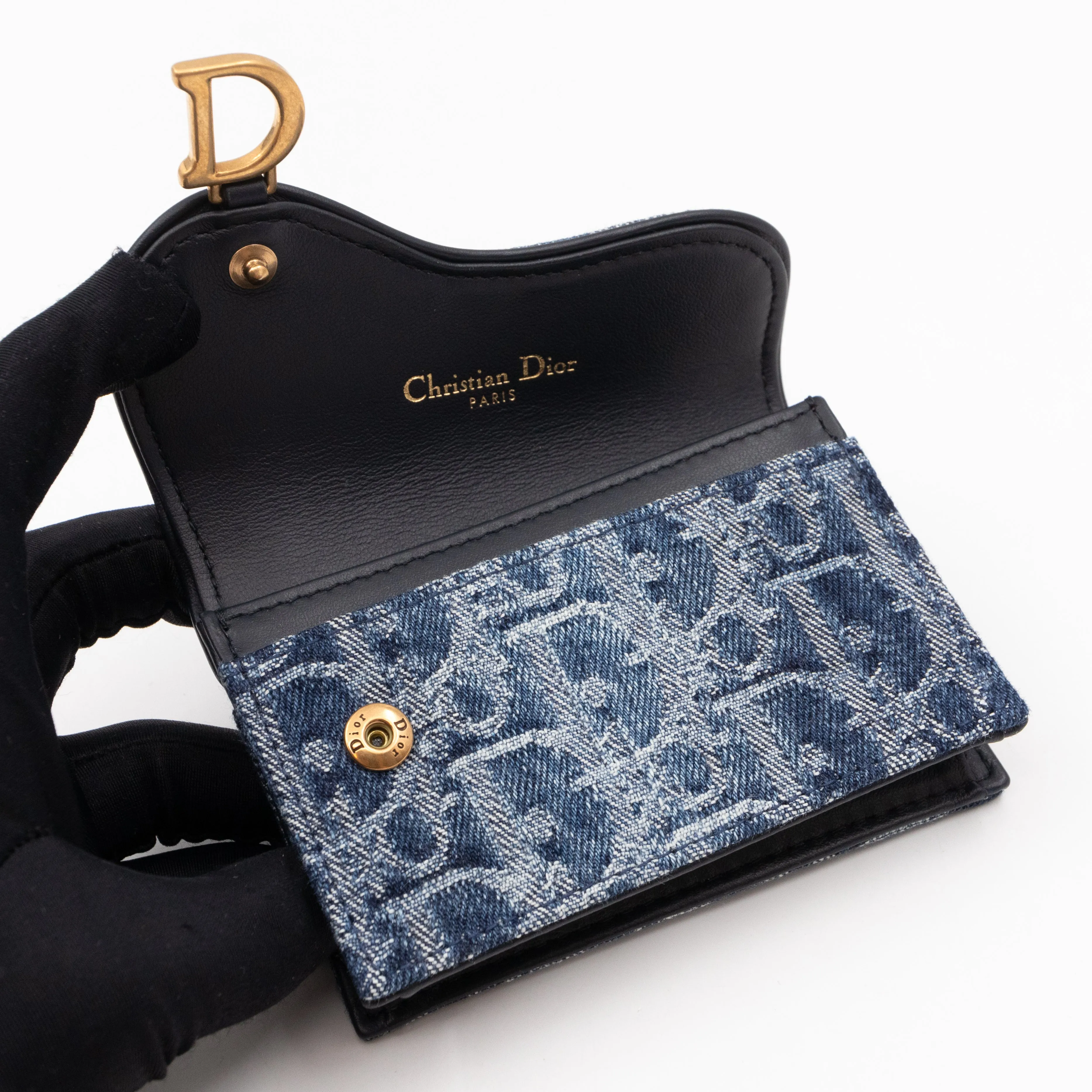 Saddle Bloom Card Holder Blue Denim Trendy Inspired Dior Oblique Jacquard
