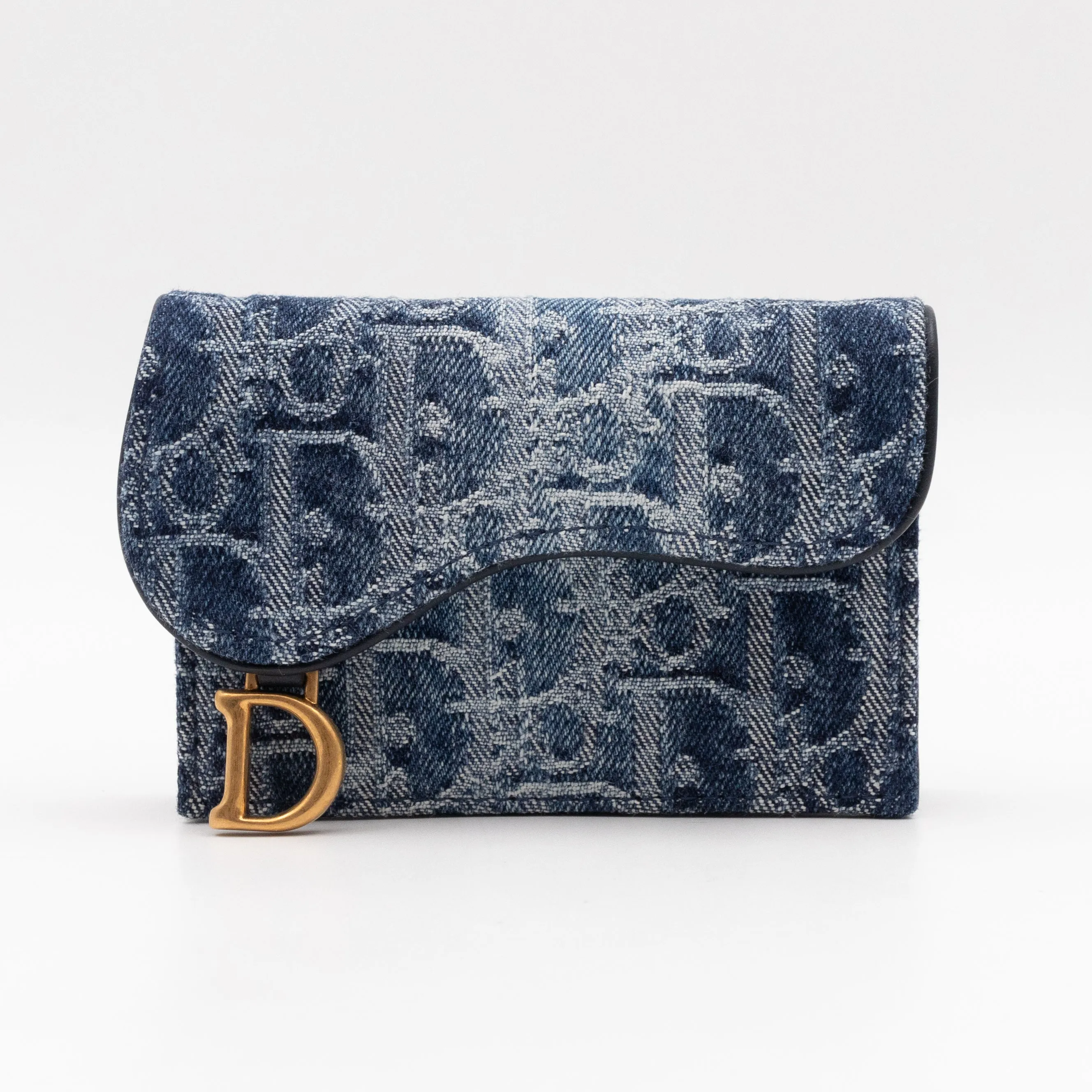 Saddle Bloom Card Holder Blue Denim Trendy Inspired Dior Oblique Jacquard