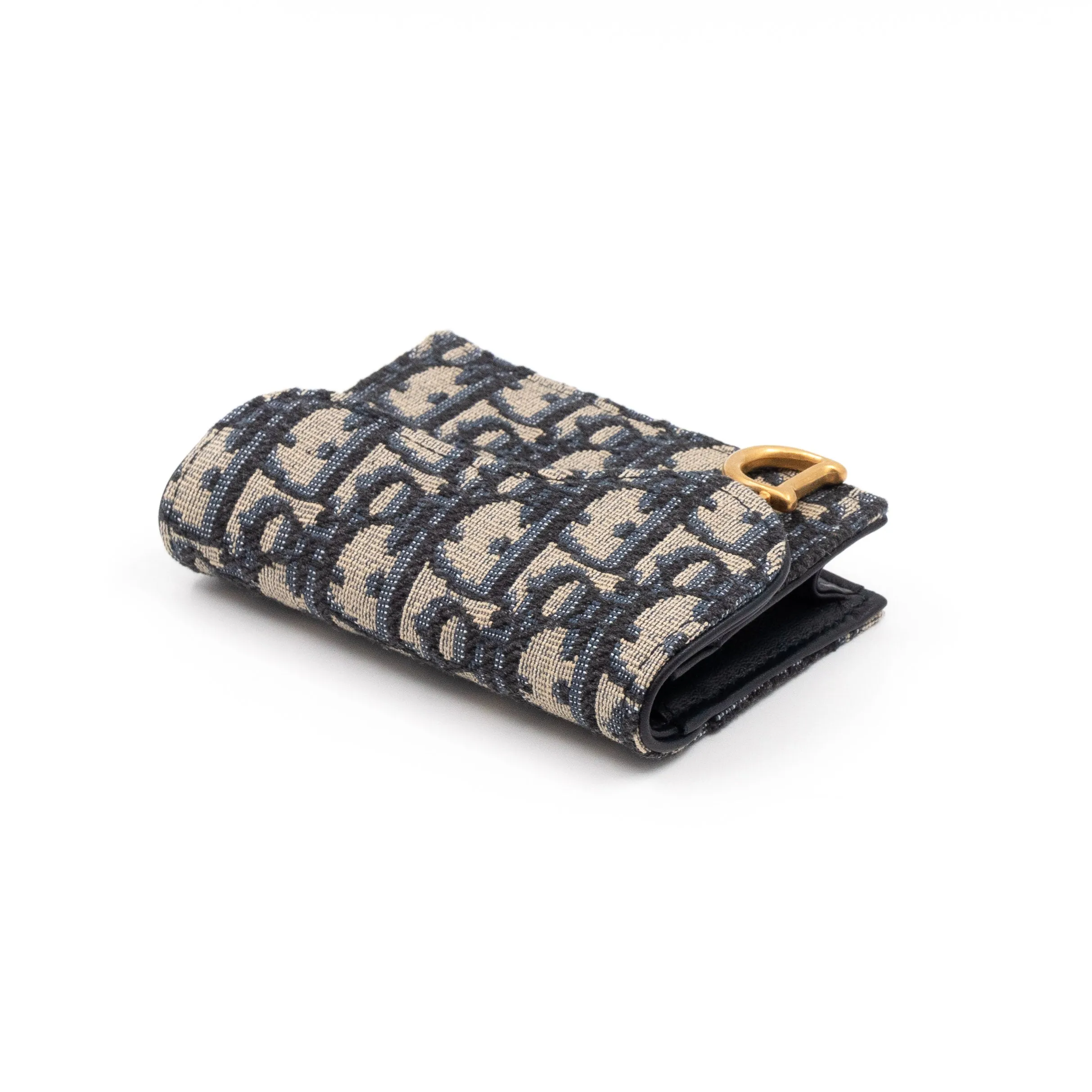 Saddle Flap Card Holder Blue Trendy Inspired Dior Oblique Jacquard