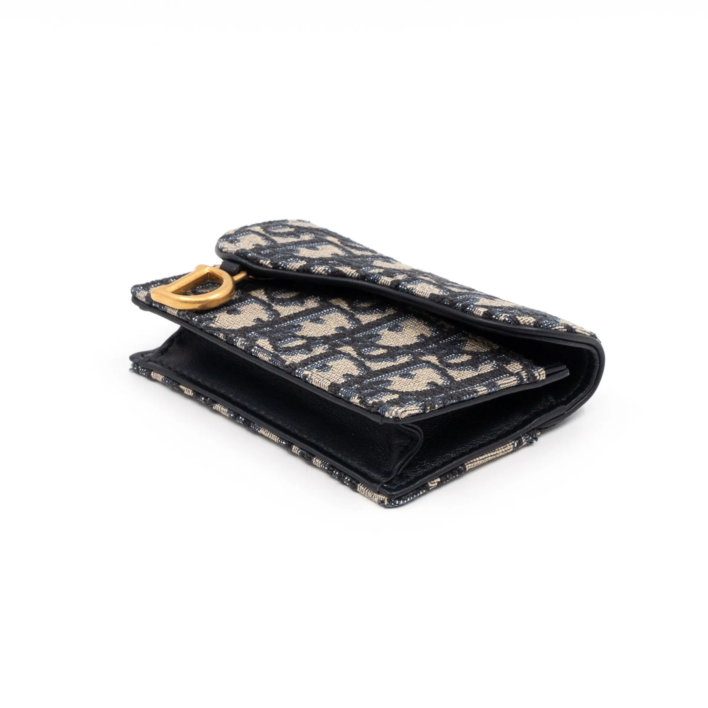 Saddle Flap Card Holder Blue Trendy Inspired Dior Oblique Jacquard