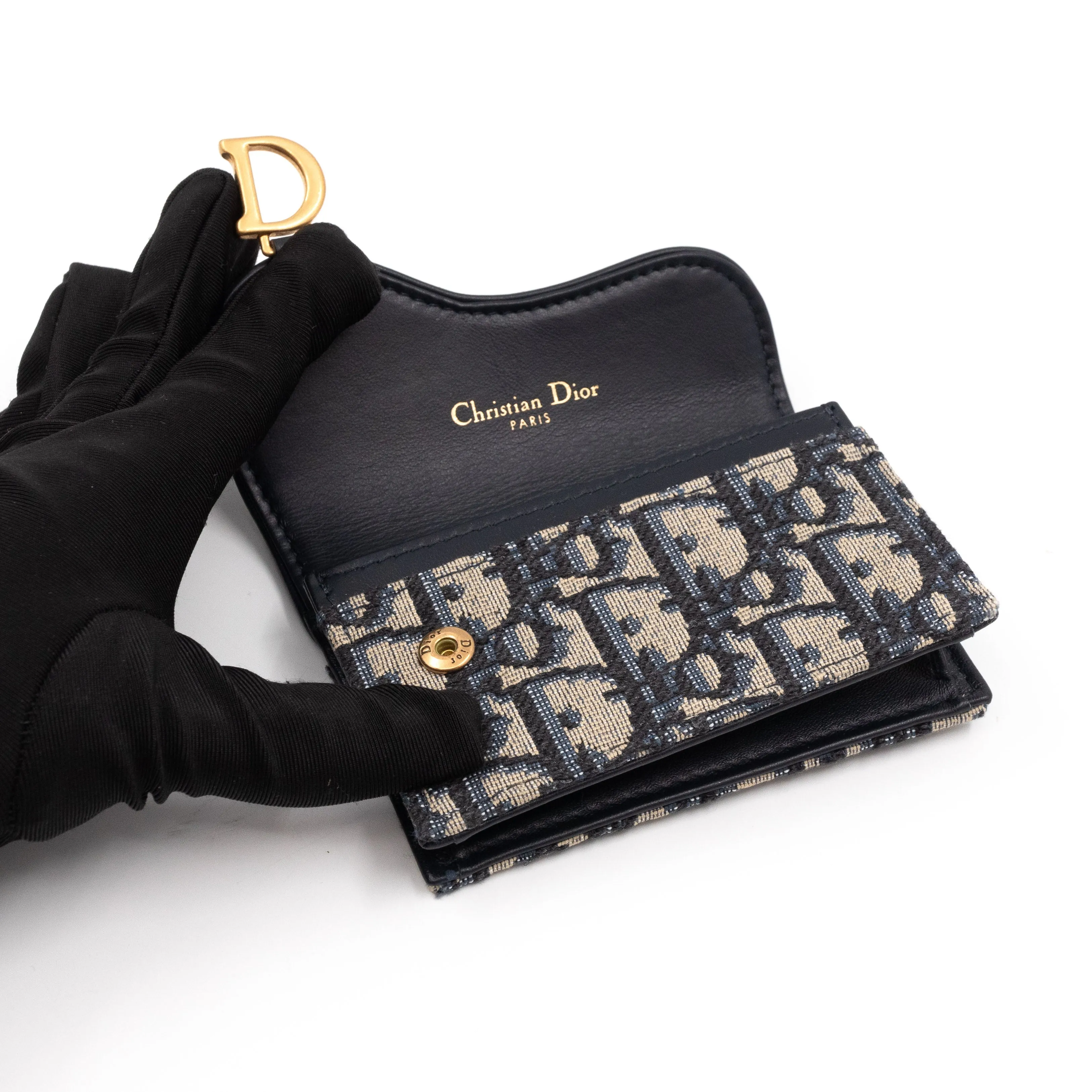 Saddle Flap Card Holder Blue Trendy Inspired Dior Oblique Jacquard