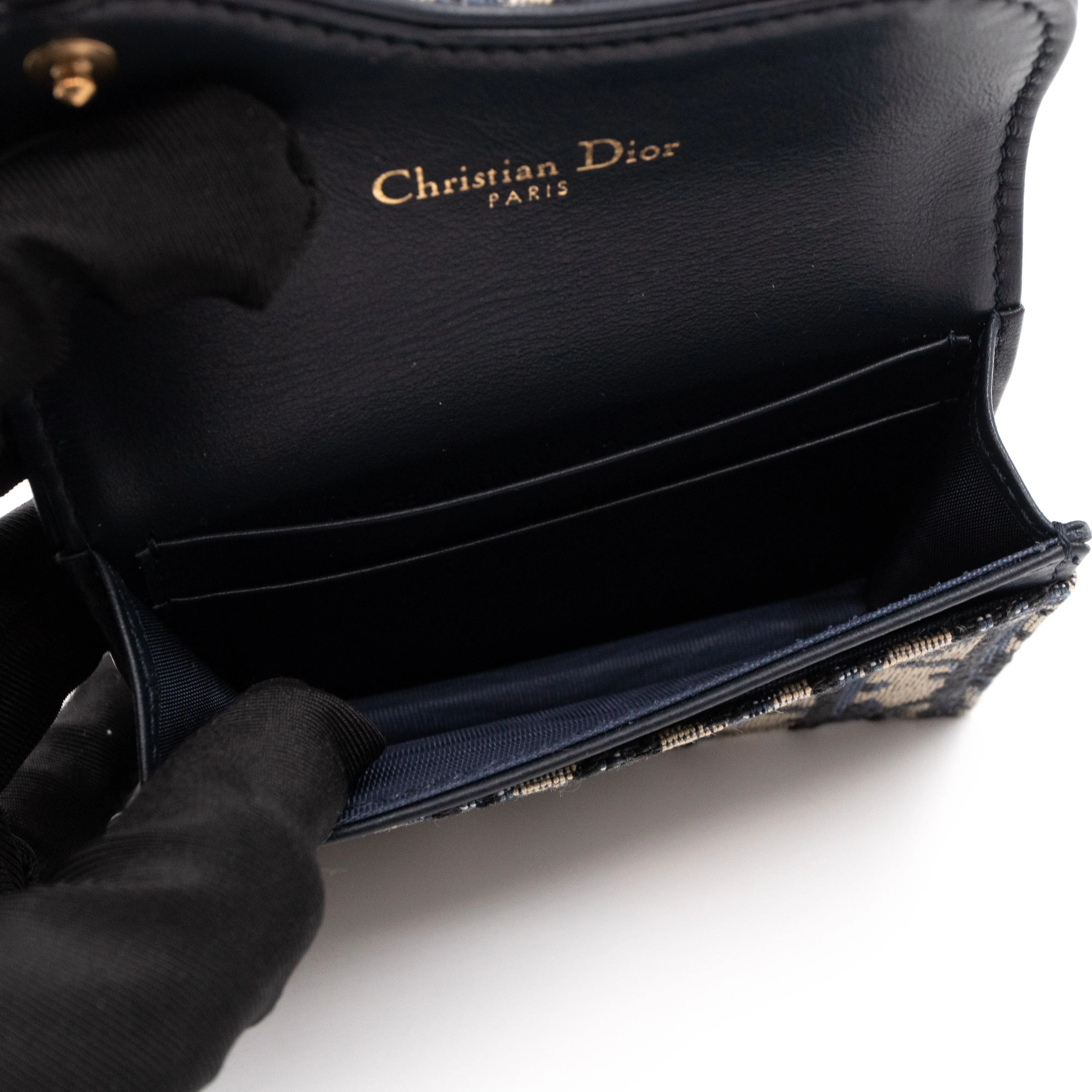 Saddle Flap Card Holder Blue Trendy Inspired Dior Oblique Jacquard