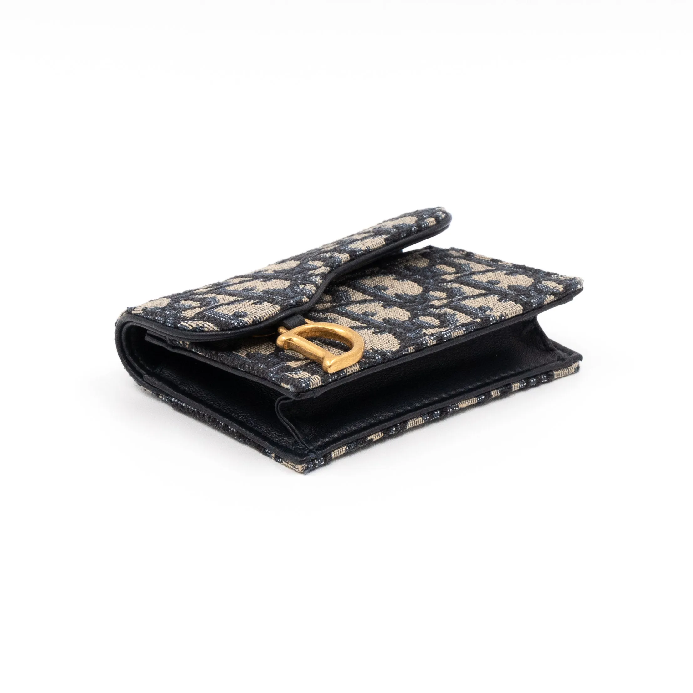 Saddle Flap Card Holder Blue Trendy Inspired Dior Oblique Jacquard