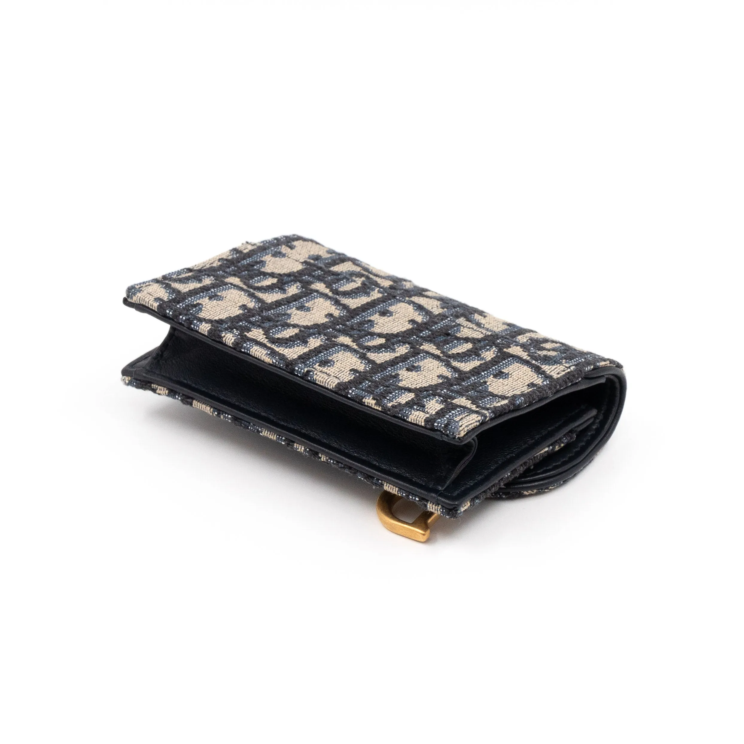Saddle Flap Card Holder Blue Trendy Inspired Dior Oblique Jacquard