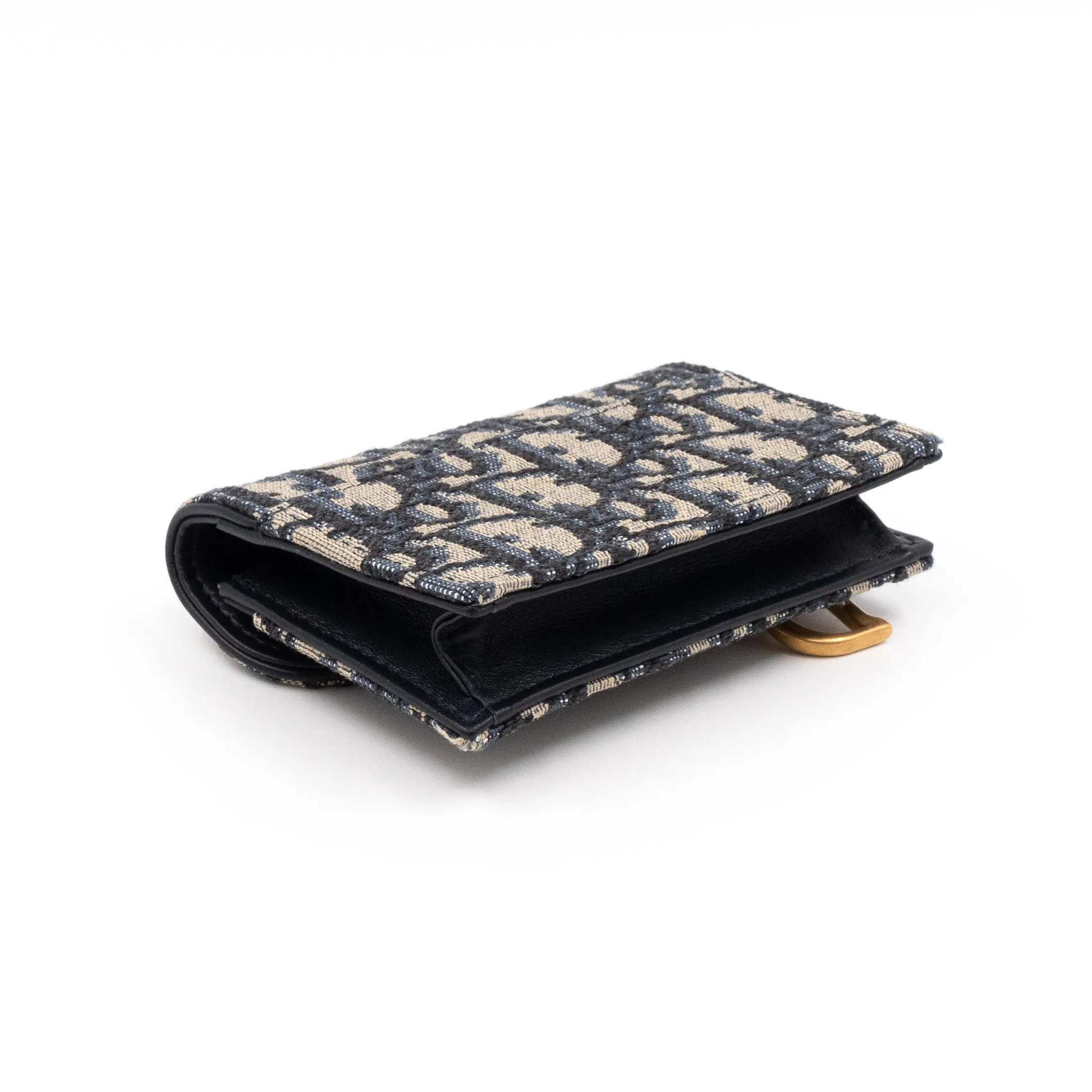 Saddle Flap Card Holder Blue Trendy Inspired Dior Oblique Jacquard