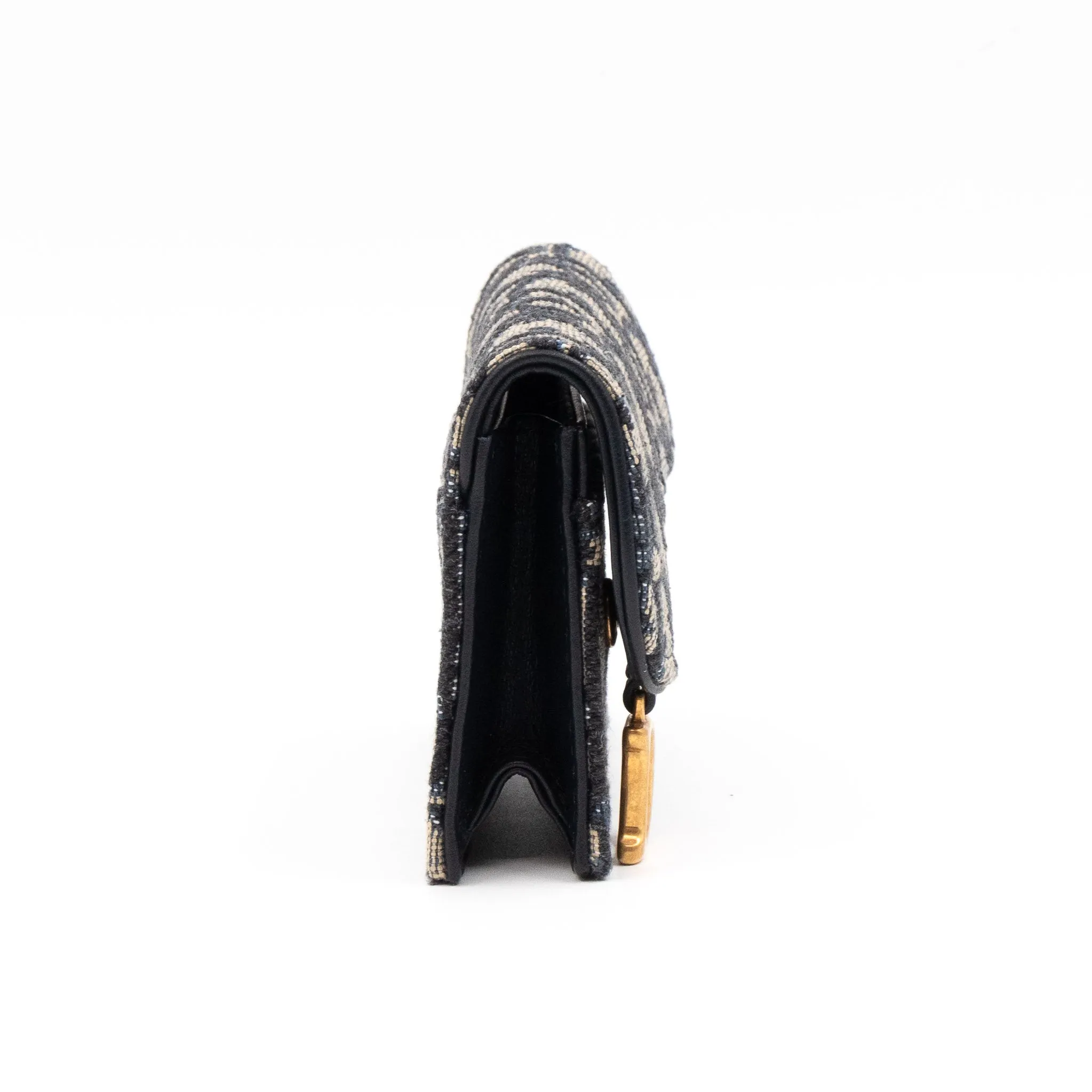 Saddle Flap Card Holder Blue Trendy Inspired Dior Oblique Jacquard
