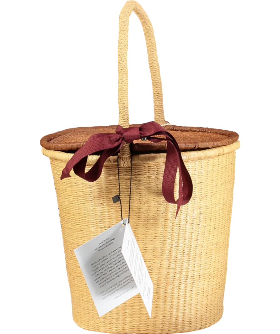 Sensi Studio Nude Handmade Straw Lidded Basket Bag