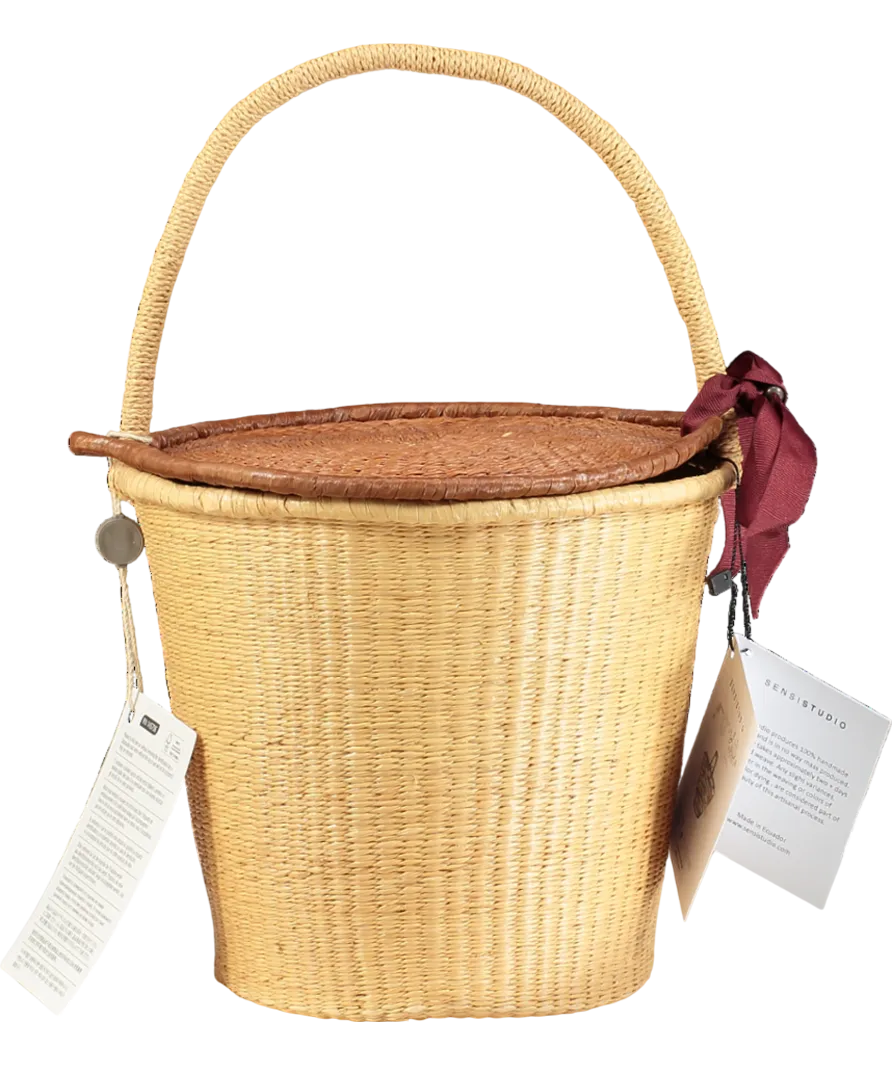 Sensi Studio Nude Handmade Straw Lidded Basket Bag