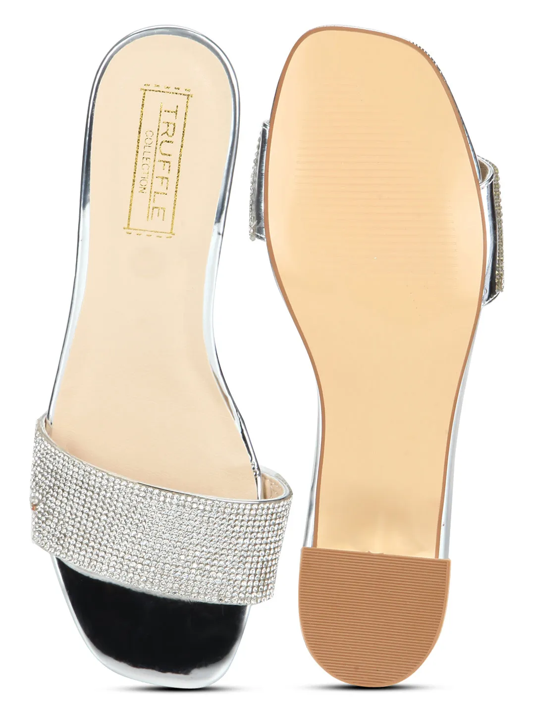 Silver Mirror Low Block Sandal Heels