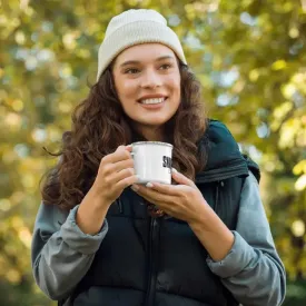 Sleek White Snake Enamel Mug: Lightweight, Durable, Multifunctional