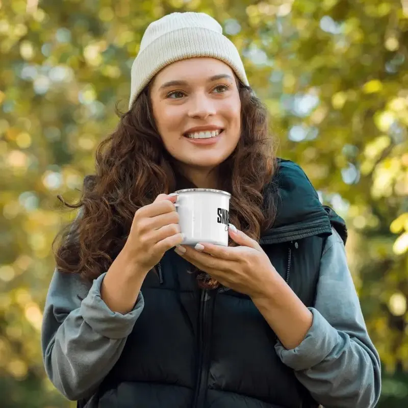Sleek White Snake Enamel Mug: Lightweight, Durable, Multifunctional