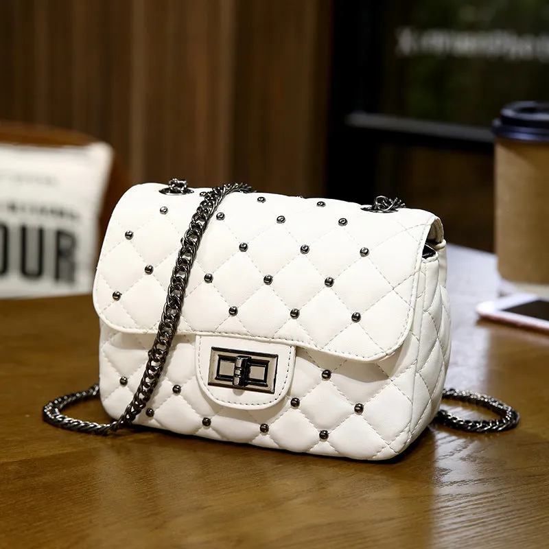 Style trendy fashion girls bag simple solid color rhombus chain shoulder crossbody bag mini small square bag