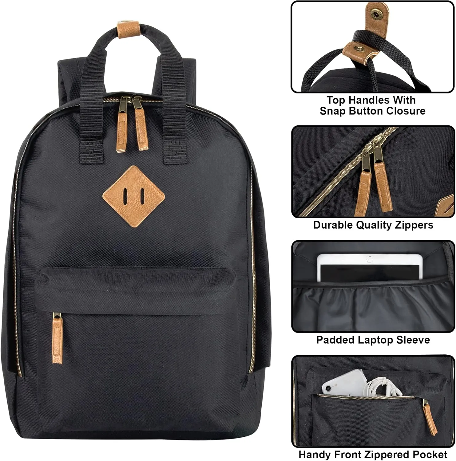 Summit Ridge College 16 Inch Laptop Backpack for Women, Men | Computer Travel Backpack Carry On Flight Approved for School, Work, Commuter (Black)