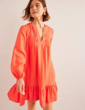 Tiered Linen Mini Dress-Watermelon Punch
