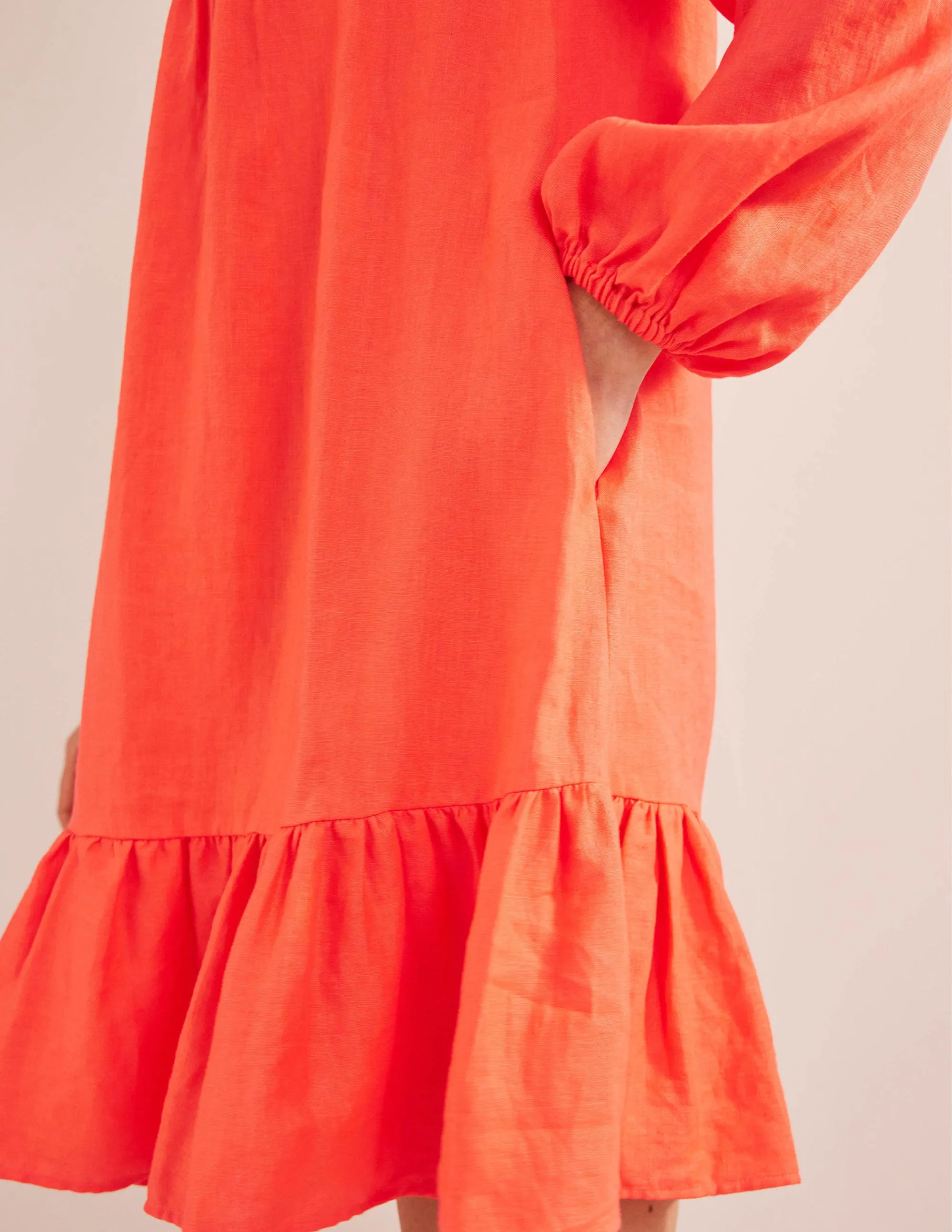 Tiered Linen Mini Dress-Watermelon Punch