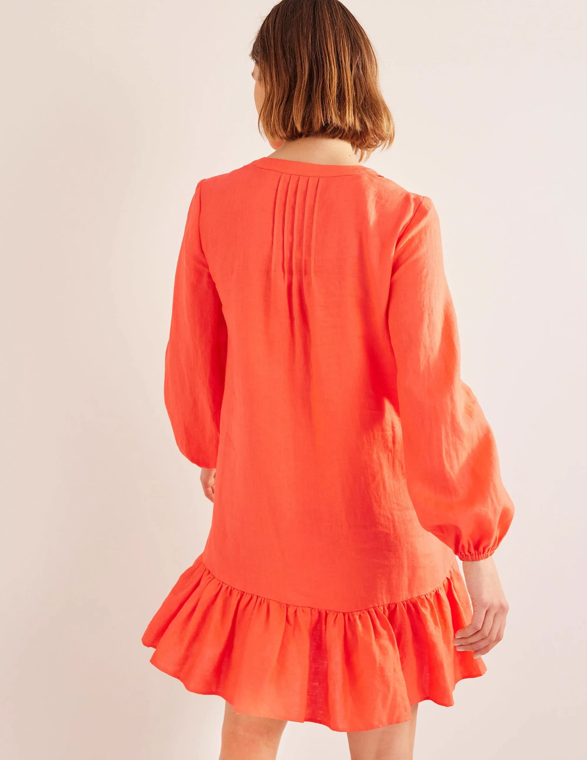 Tiered Linen Mini Dress-Watermelon Punch