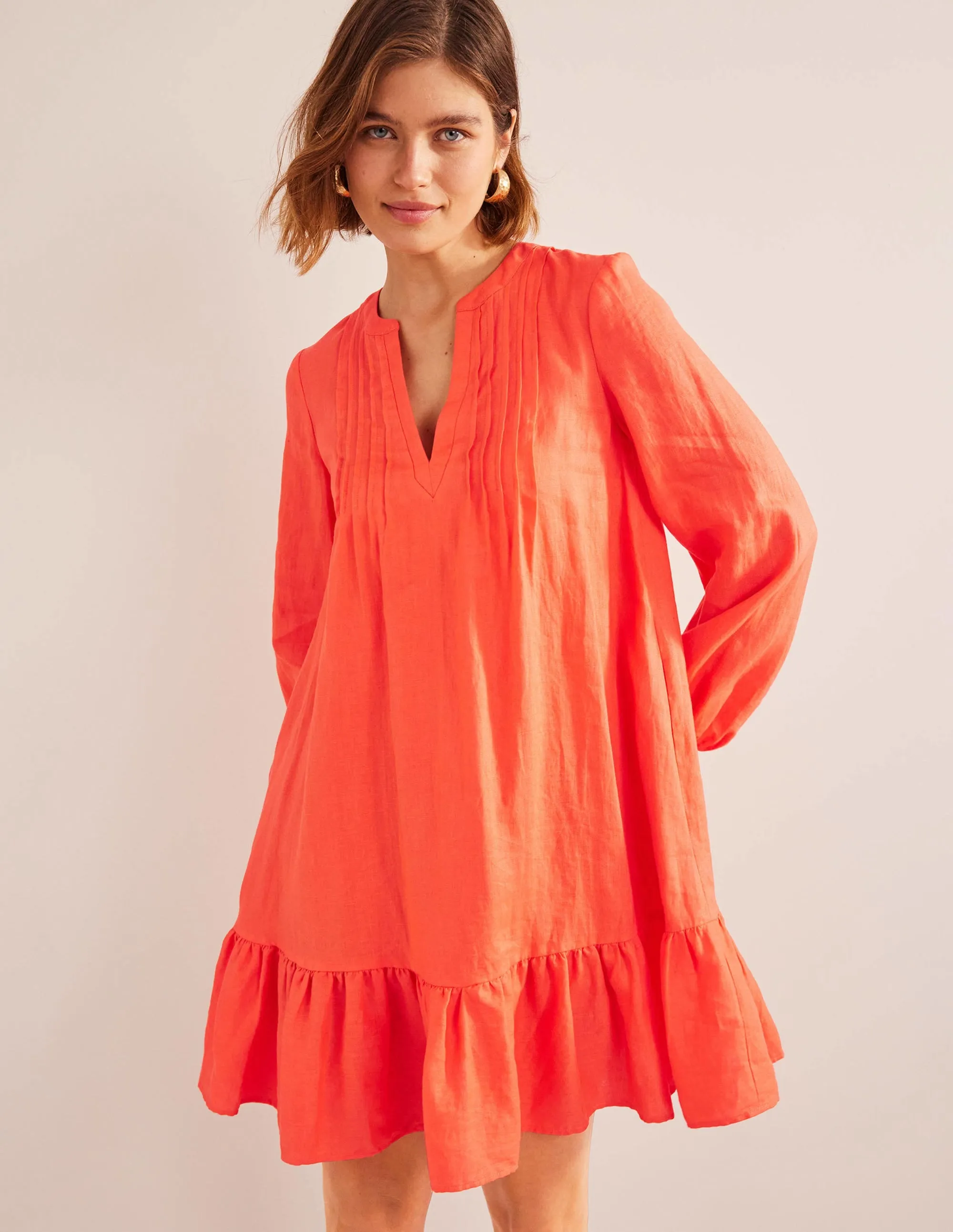 Tiered Linen Mini Dress-Watermelon Punch