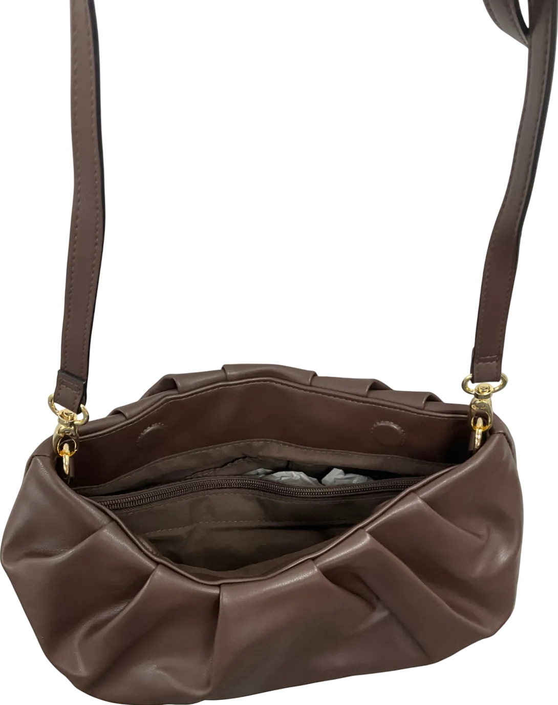 TU sainsburys Brown Faux Leather Ruched Detail Clutch Bag One Size One Size