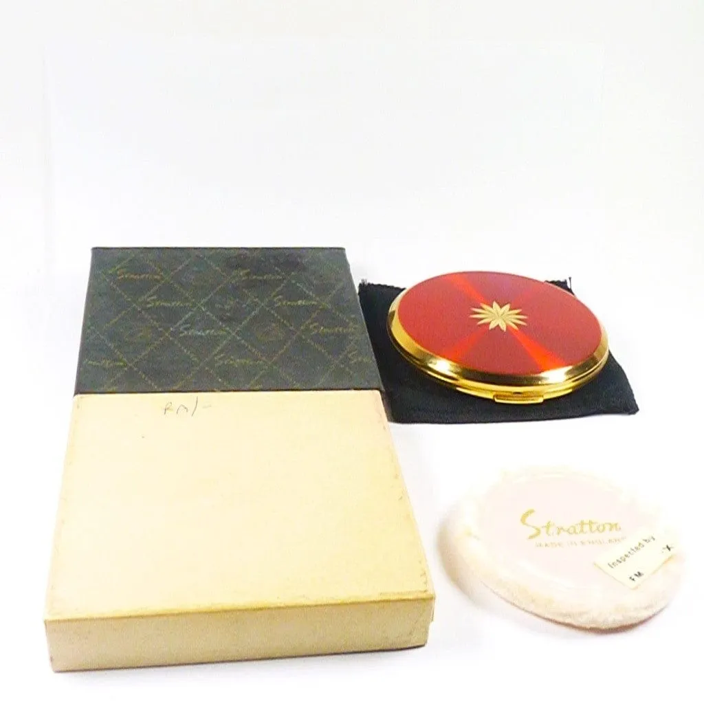 Unused Red And Gold Enamel Stratton Compact For Pressed Foundation