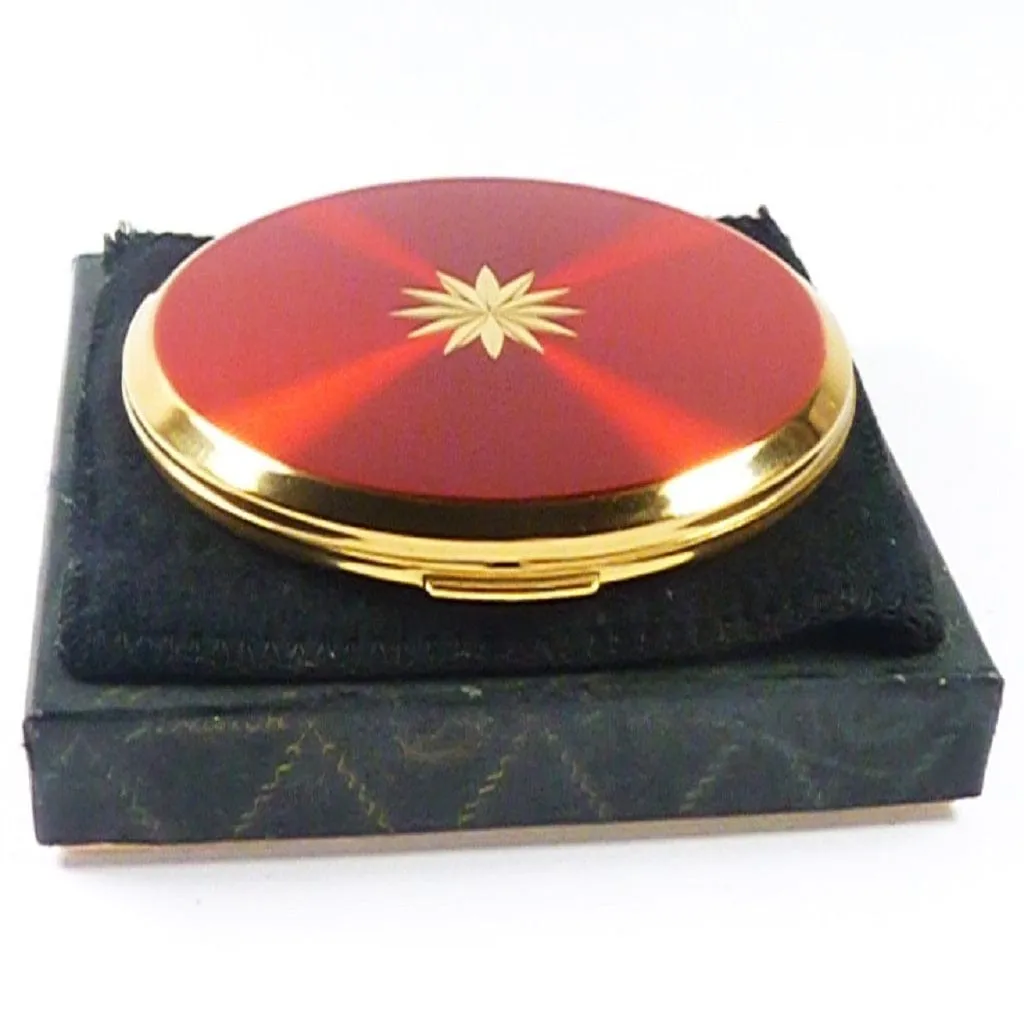 Unused Red And Gold Enamel Stratton Compact For Pressed Foundation