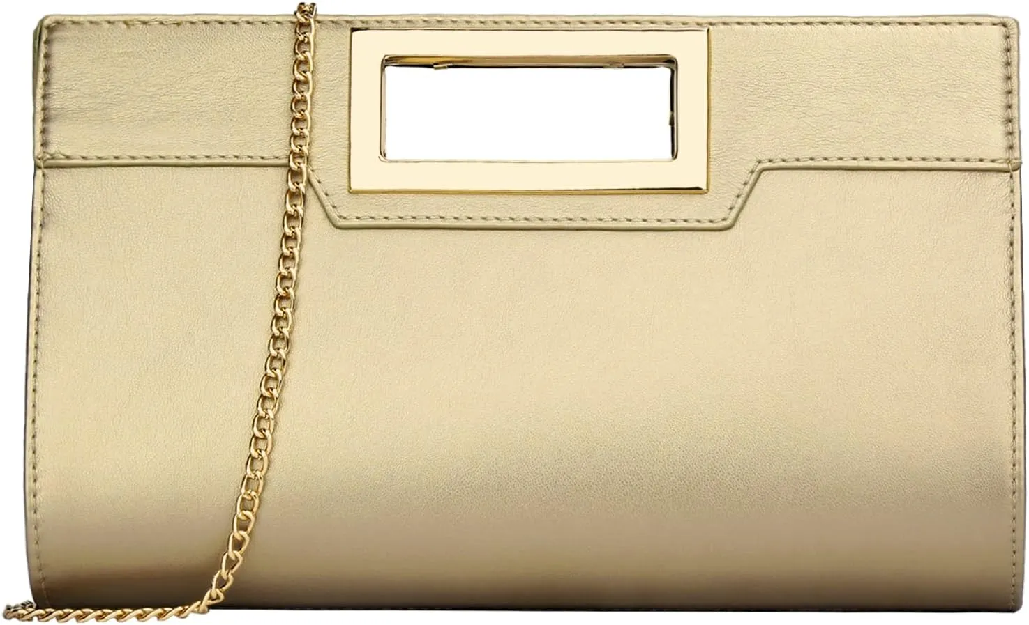 Vegan Leather Open Handle Gold Clutch Style Evening Bag