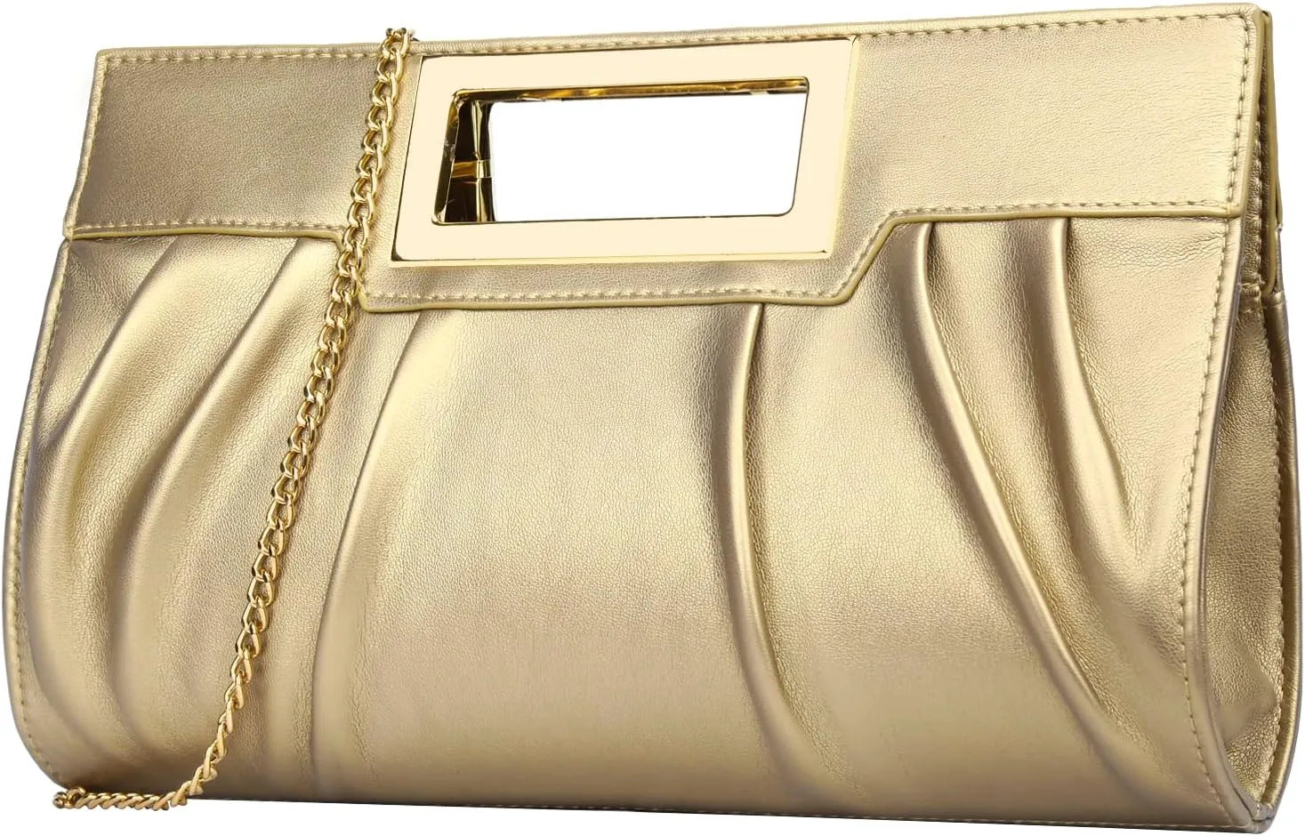 Vegan Leather Open Handle Gold Clutch Style Evening Bag