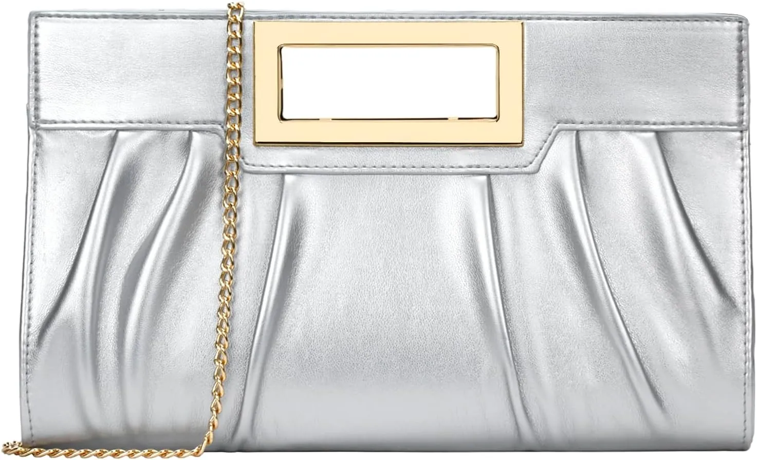 Vegan Leather Open Handle Gold Clutch Style Evening Bag
