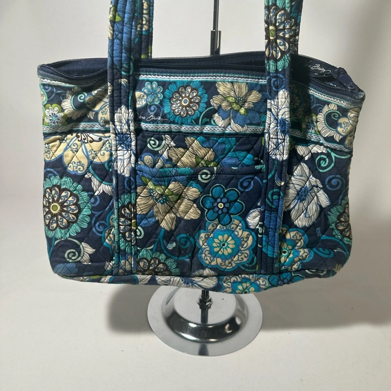 Vera Bradley Blue and Green Quilted Shoulder Bag with Paisley Design