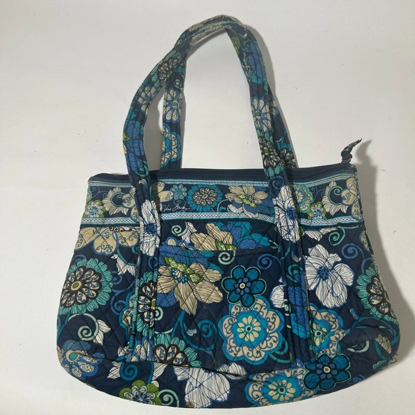 Vera Bradley Blue and Green Quilted Shoulder Bag with Paisley Design