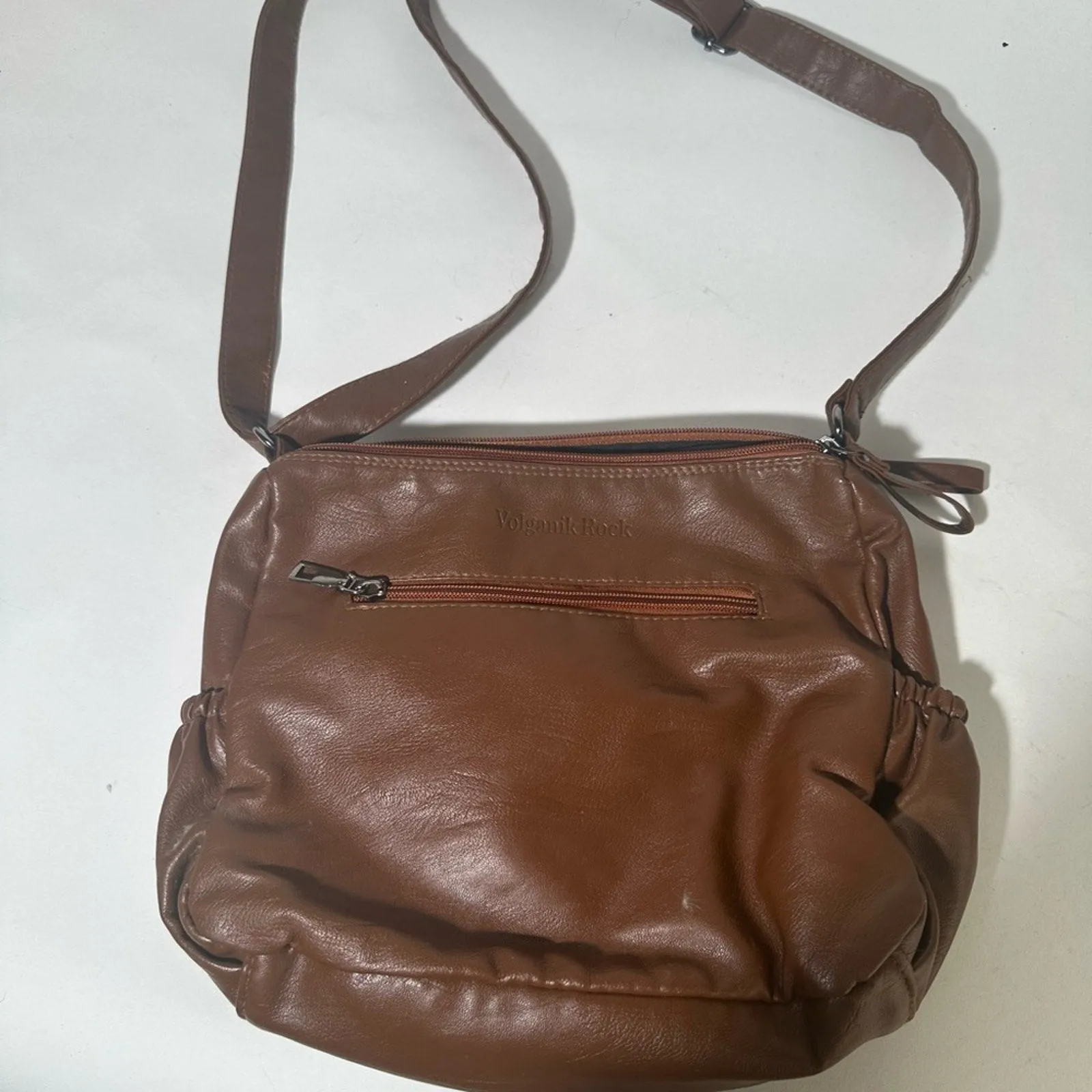 Volganik Rock Brown Leather Shoulder Bag with Slouchy Design
