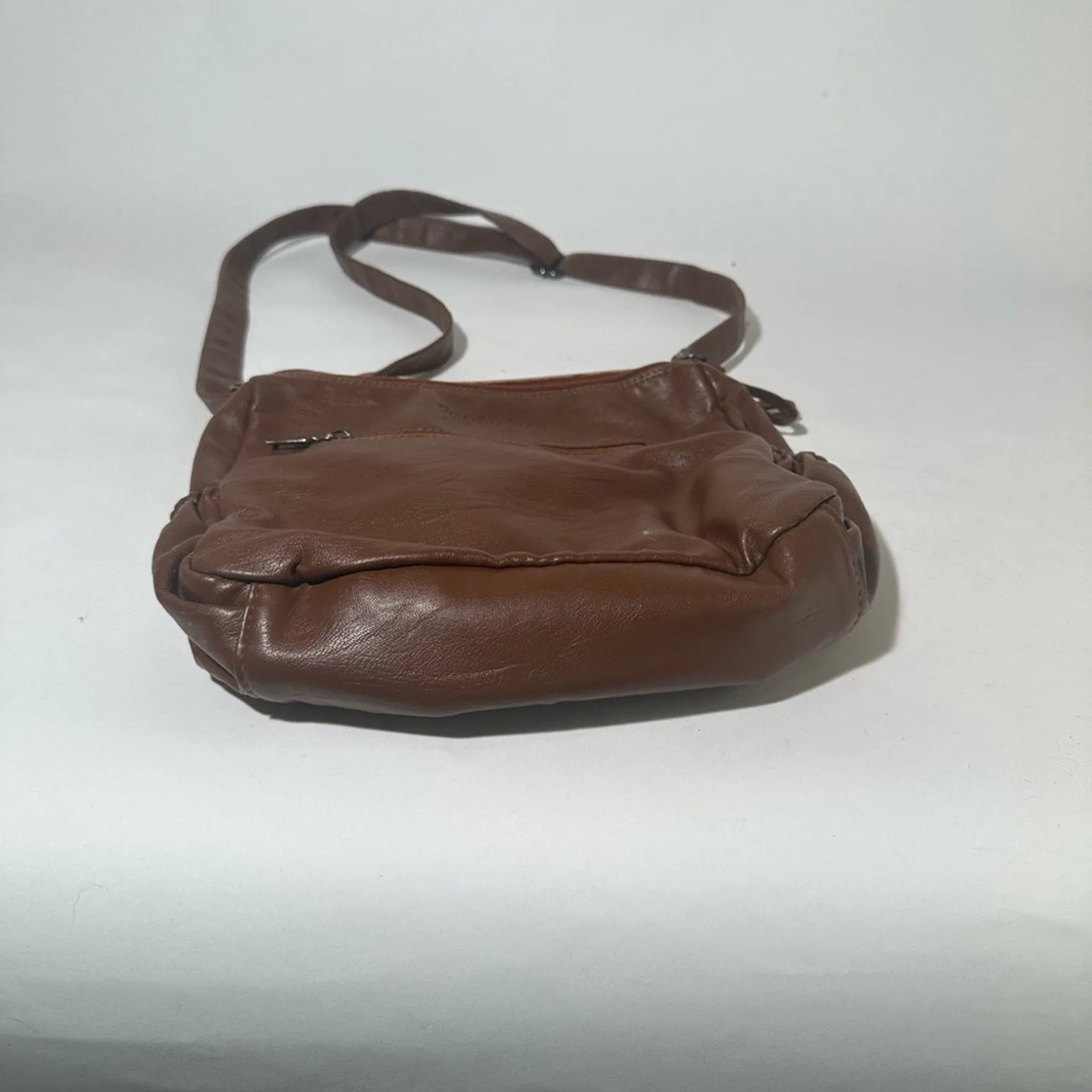 Volganik Rock Brown Leather Shoulder Bag with Slouchy Design