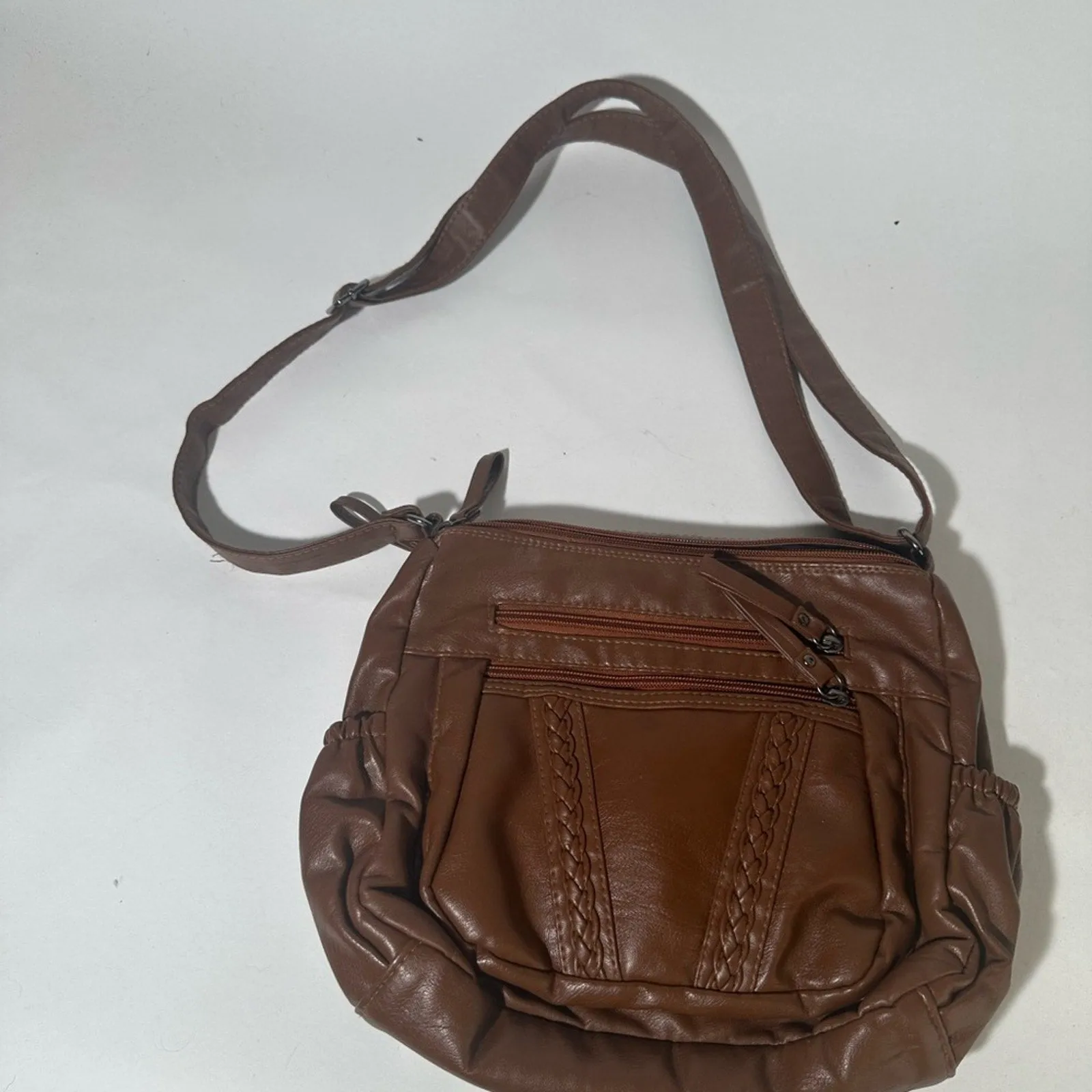Volganik Rock Brown Leather Shoulder Bag with Slouchy Design