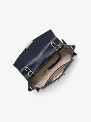 Whitney Medium Logo Tape Pebbled Leather Satchel